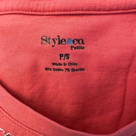 Style & Co. Embroidered Short Sleeve Cotton Blend T-shirt Salmon Petite Small - Picture 4 of 4